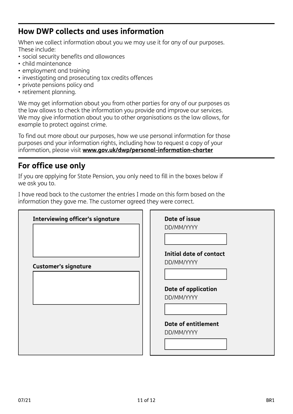 Form BR1 State Pension Claim Form - United Kingdom, Page 11