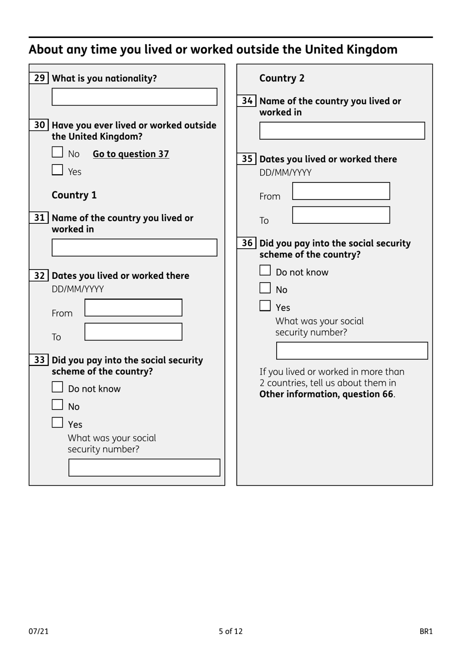 Form BR1 State Pension Claim Form - United Kingdom, Page 5
