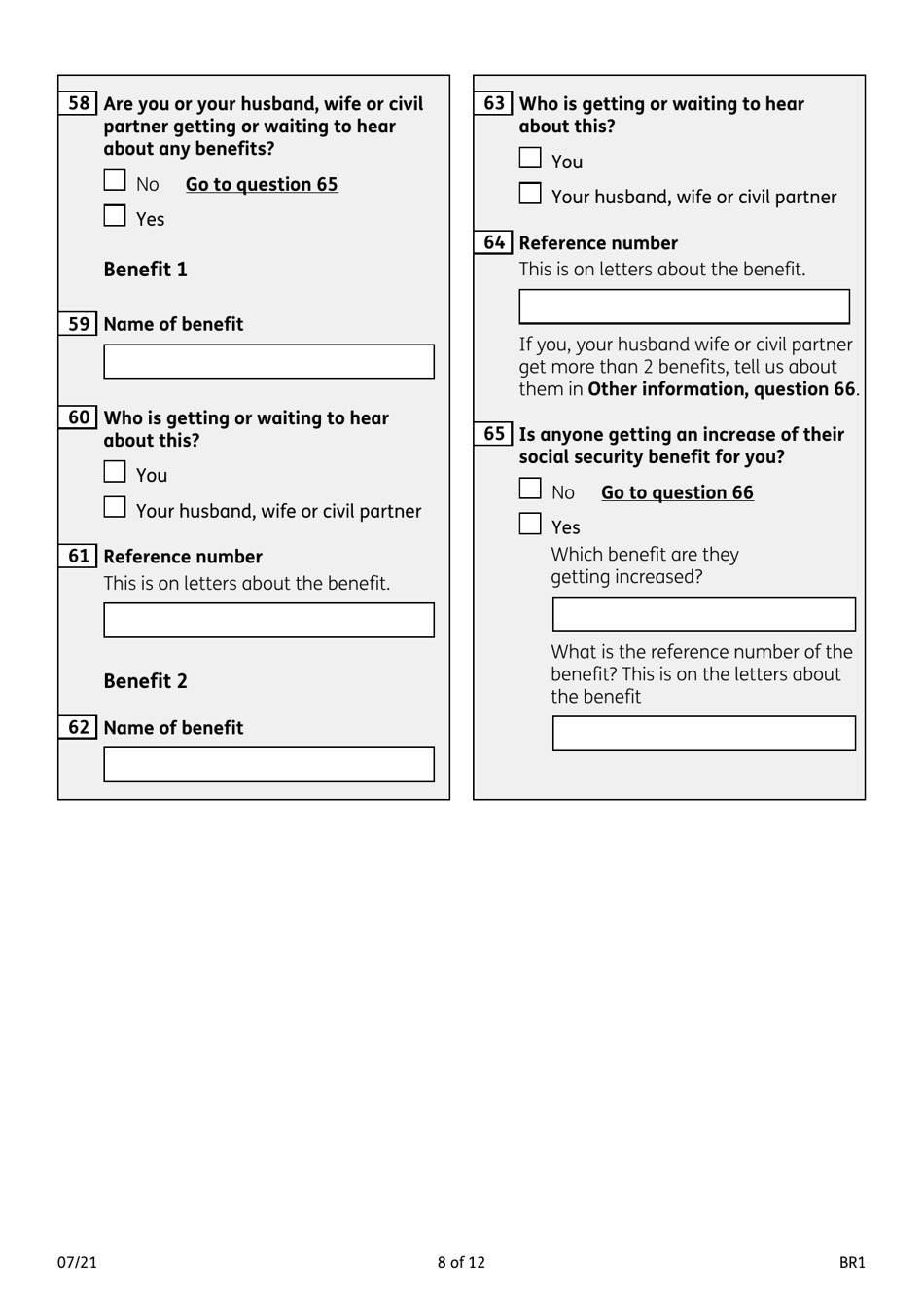 Form BR1 State Pension Claim Form - United Kingdom, Page 8