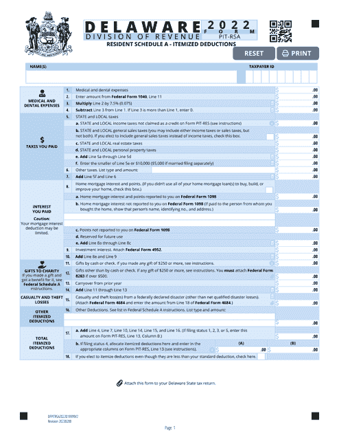 Form PIT-RSA Schedule A 2022 Printable Pdf