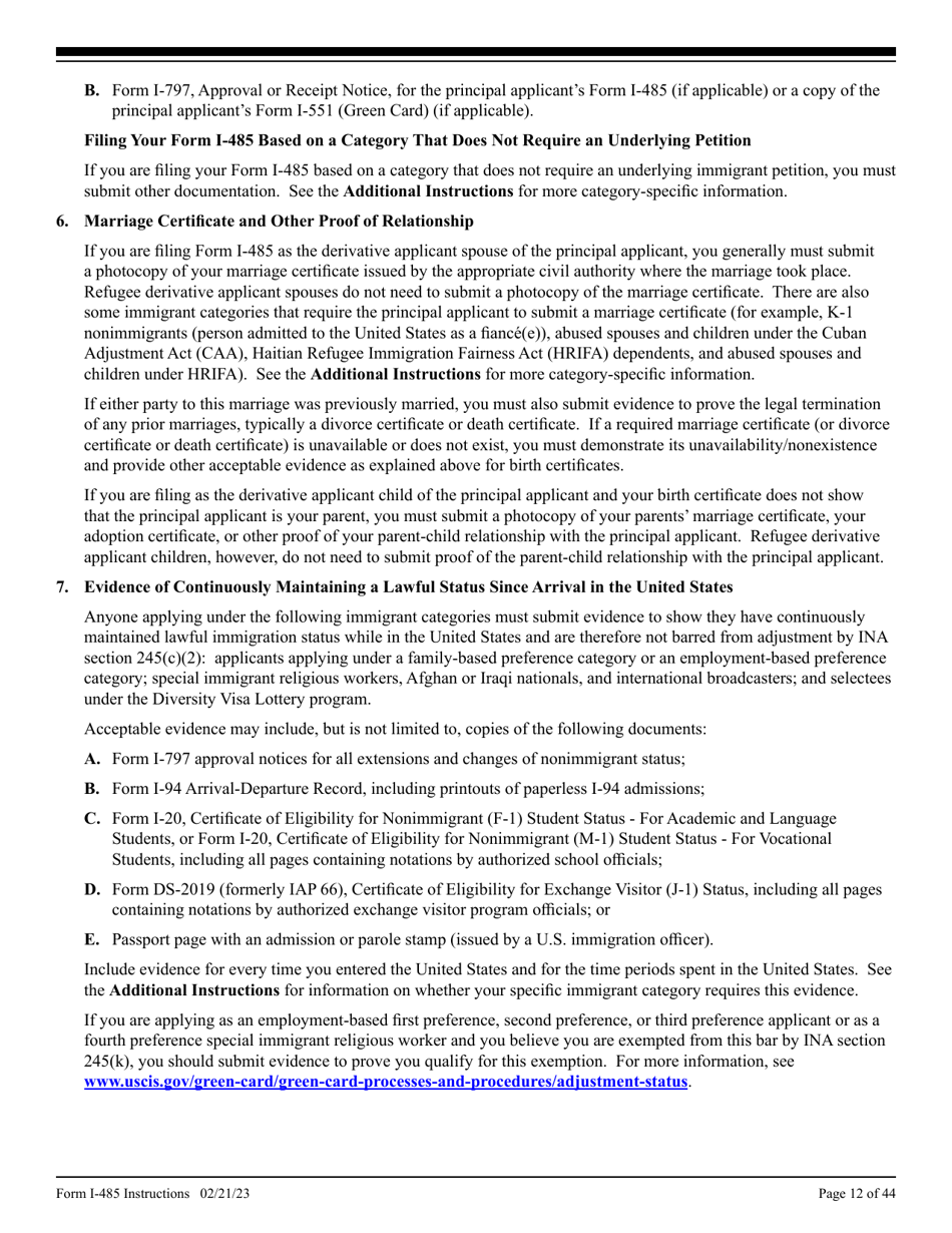 Instructions for USCIS Form I-485 Application to Register Permanent Residence or Adjust Status, Page 12