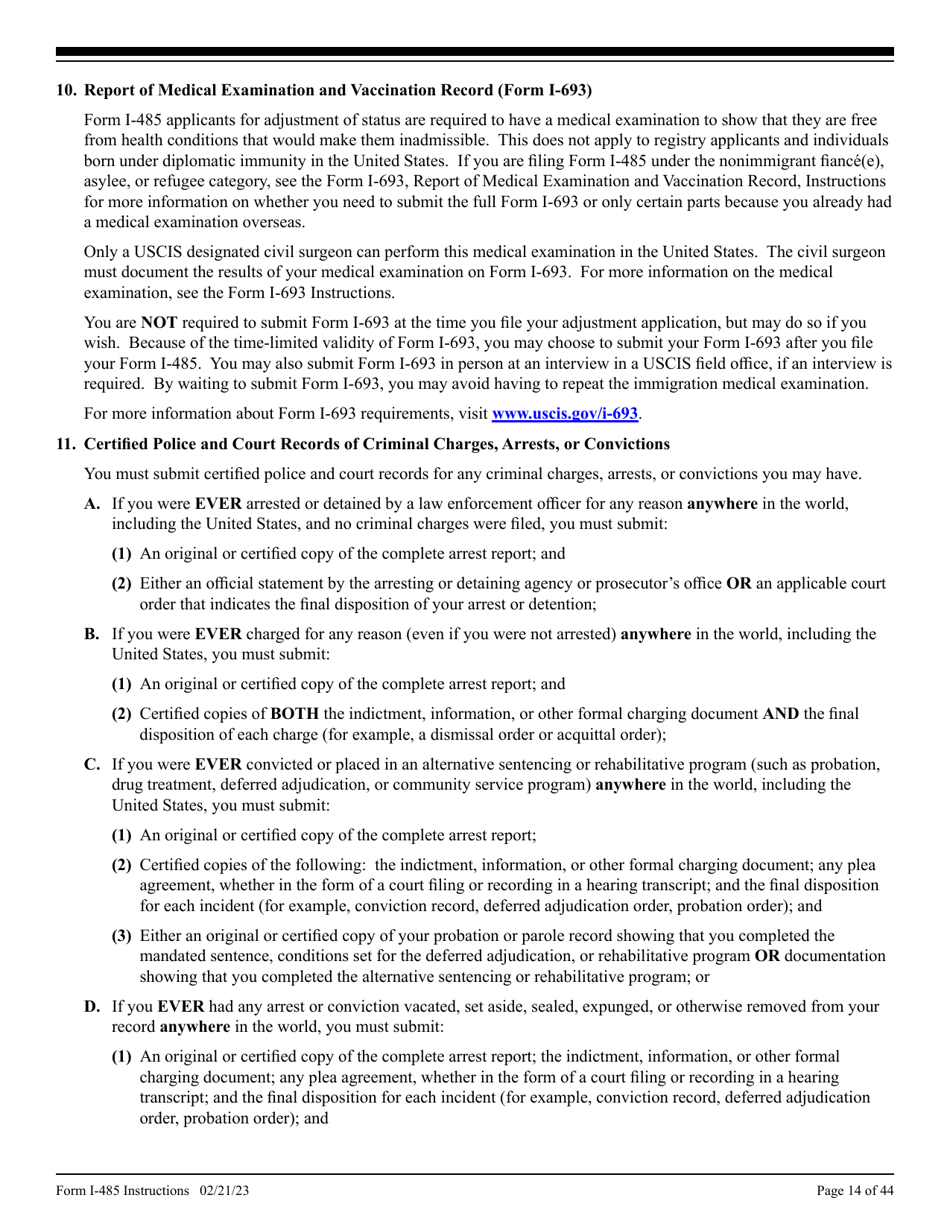 Instructions for USCIS Form I-485 Application to Register Permanent Residence or Adjust Status, Page 14