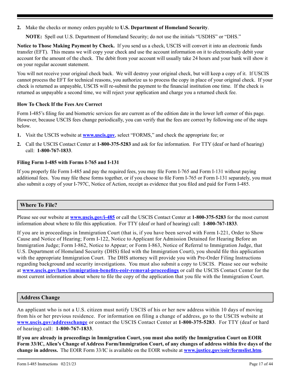 Instructions for USCIS Form I-485 Application to Register Permanent Residence or Adjust Status, Page 17
