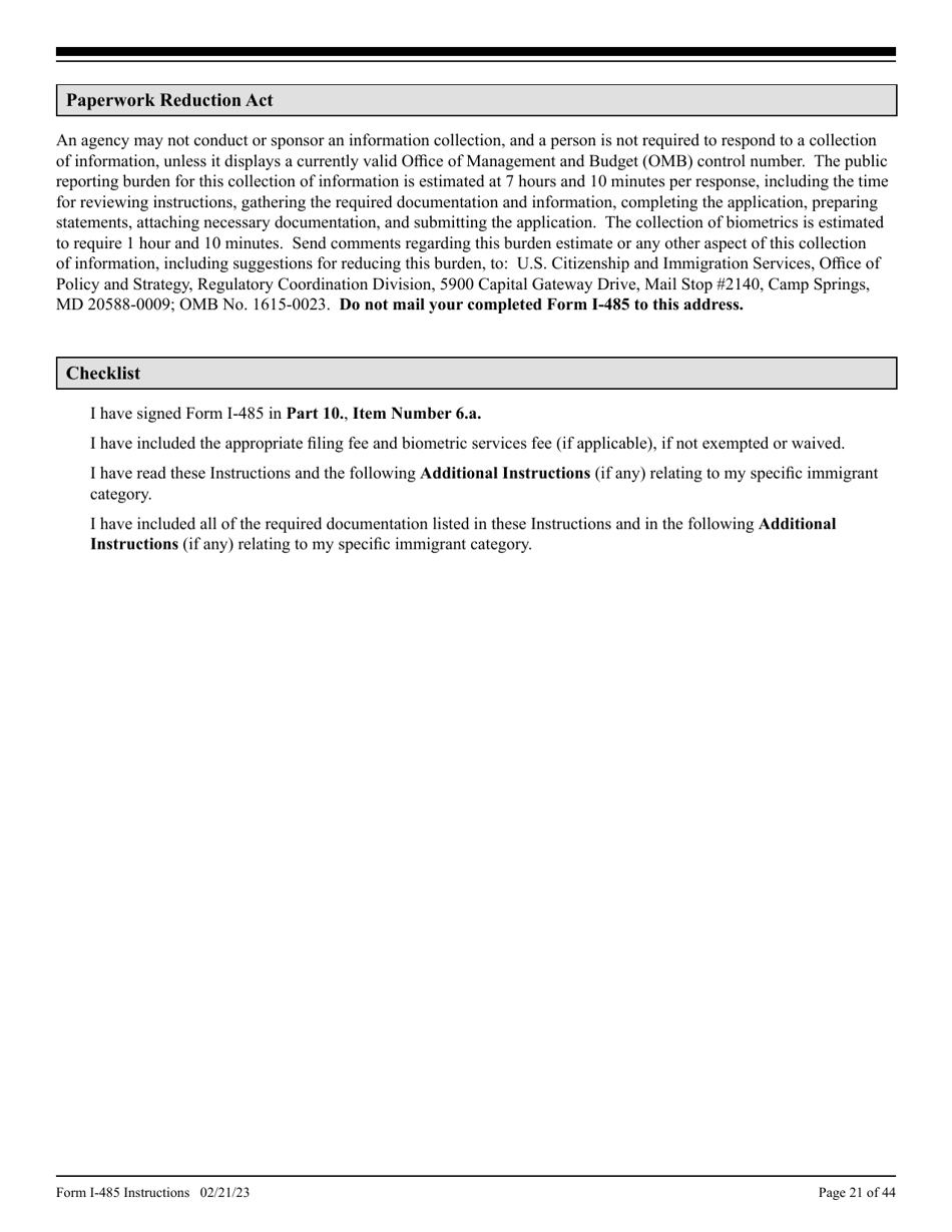 Instructions for USCIS Form I-485 Application to Register Permanent Residence or Adjust Status, Page 21