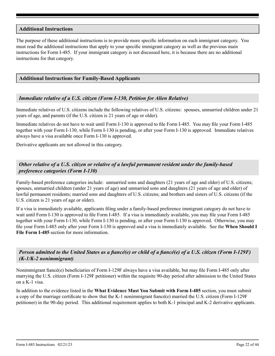Instructions for USCIS Form I-485 Application to Register Permanent Residence or Adjust Status, Page 22