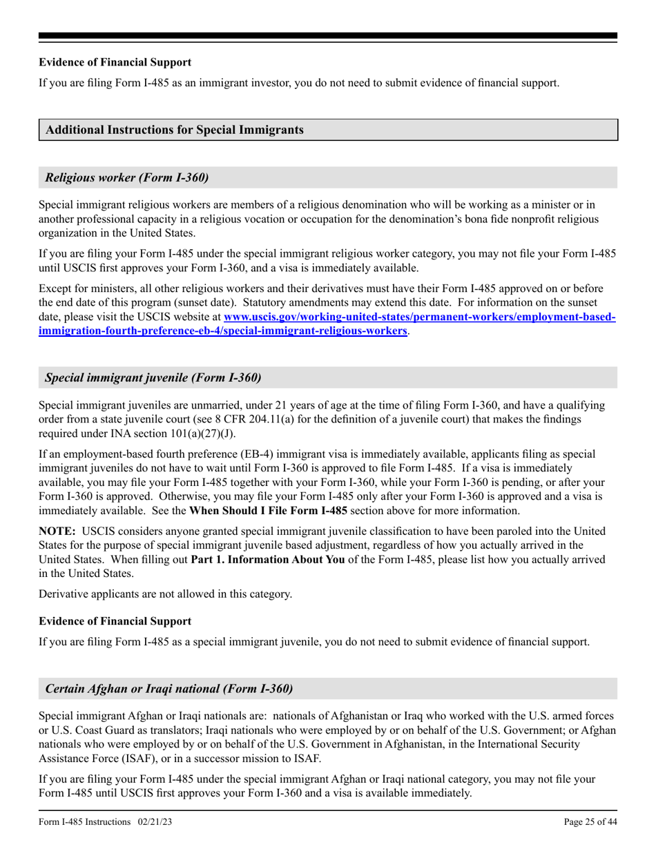 Instructions for USCIS Form I-485 Application to Register Permanent Residence or Adjust Status, Page 25