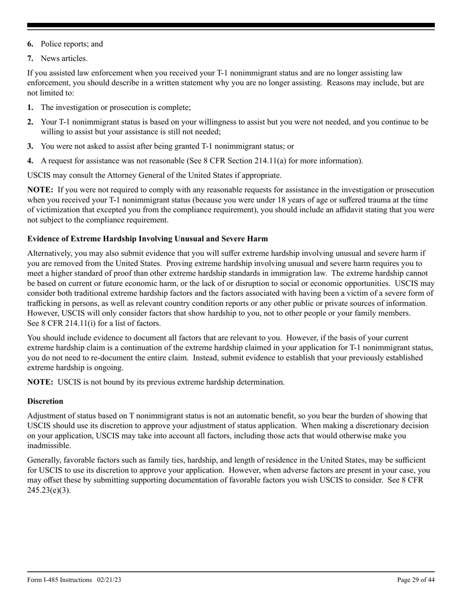 Instructions for USCIS Form I-485 Application to Register Permanent Residence or Adjust Status, Page 29