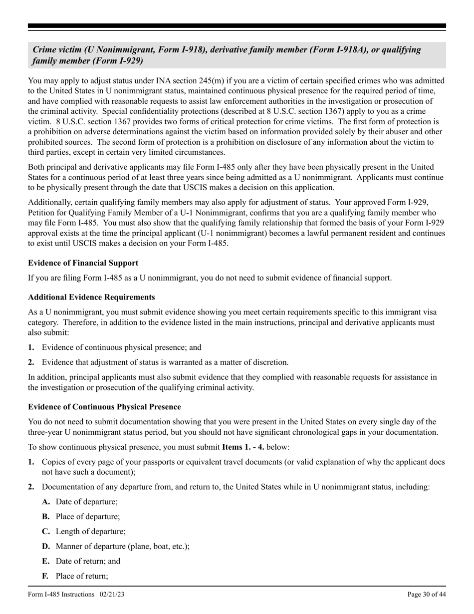 Instructions for USCIS Form I-485 Application to Register Permanent Residence or Adjust Status, Page 30