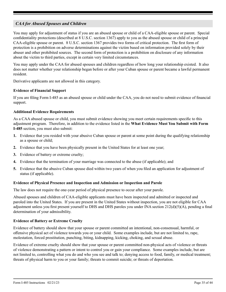 Instructions for USCIS Form I-485 Application to Register Permanent Residence or Adjust Status, Page 35