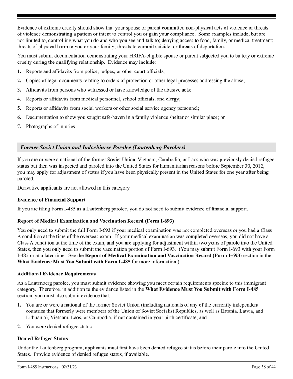 Instructions for USCIS Form I-485 Application to Register Permanent Residence or Adjust Status, Page 38