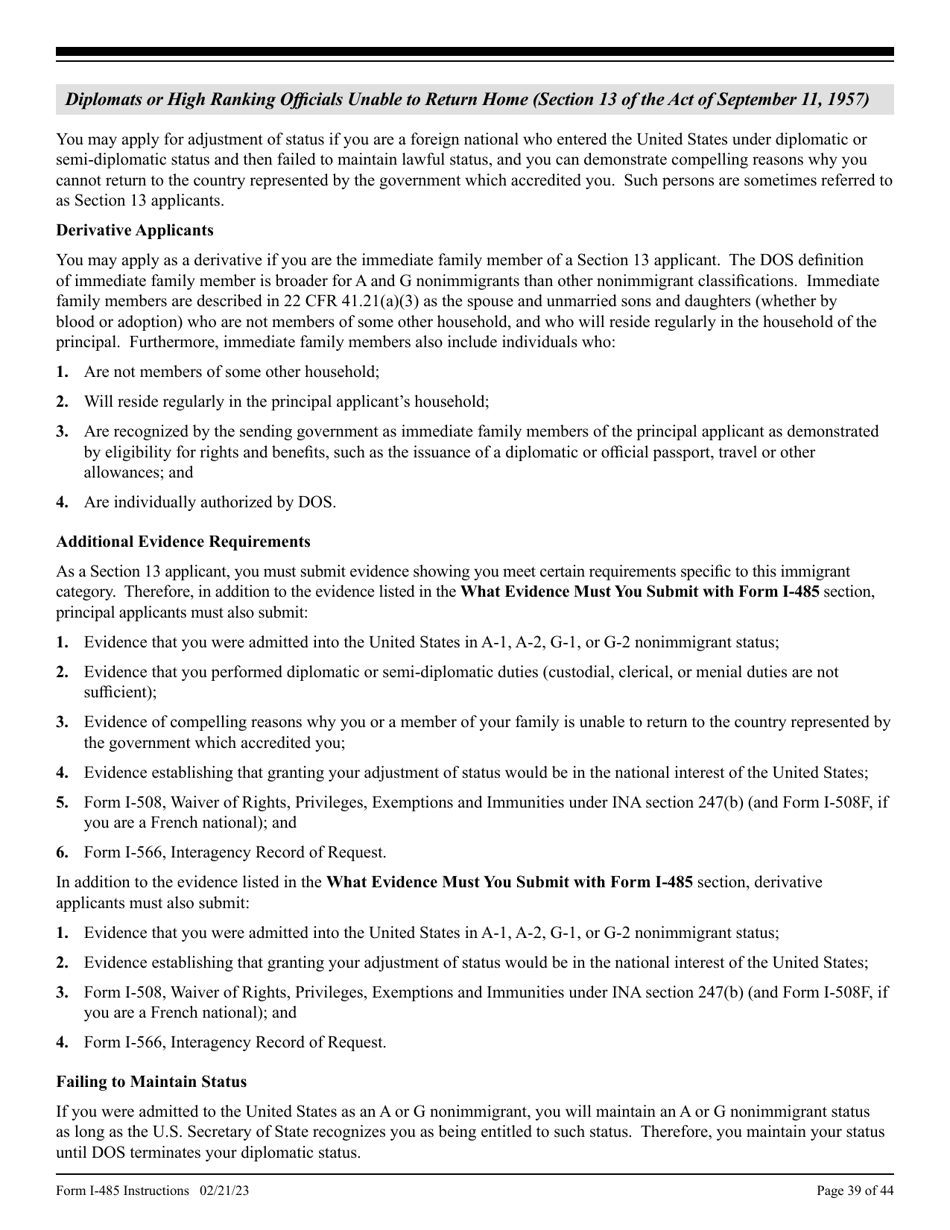 Instructions for USCIS Form I-485 Application to Register Permanent Residence or Adjust Status, Page 39