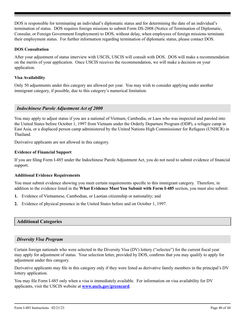 Instructions for USCIS Form I-485 Application to Register Permanent Residence or Adjust Status, Page 40