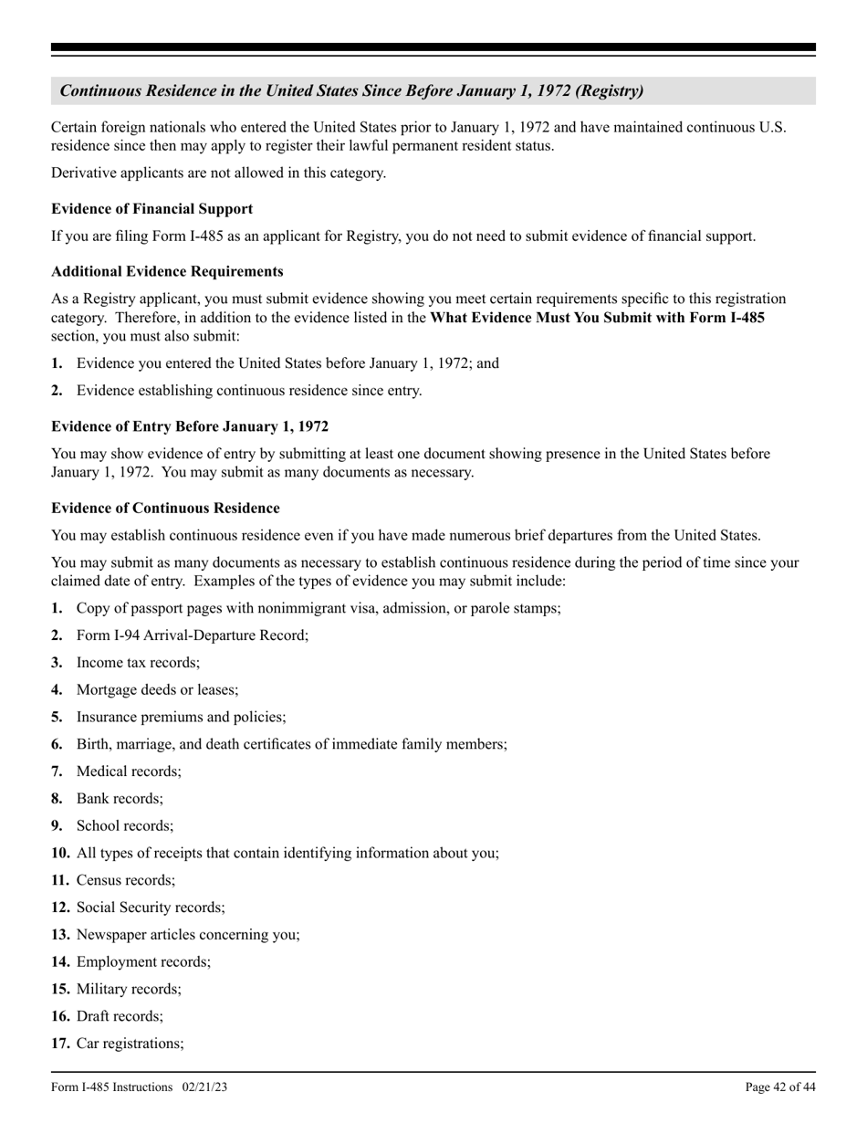 Instructions for USCIS Form I-485 Application to Register Permanent Residence or Adjust Status, Page 42