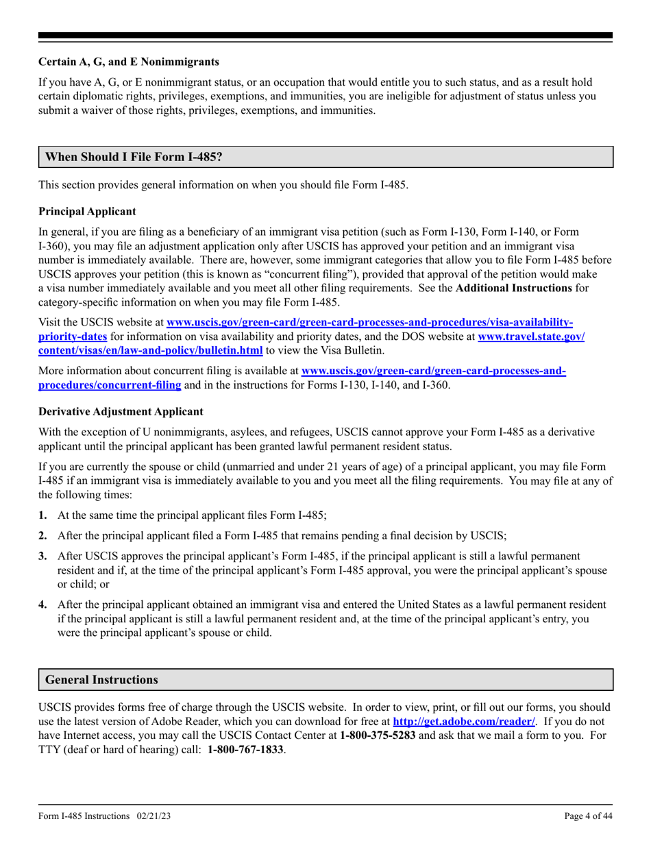 Instructions for USCIS Form I-485 Application to Register Permanent Residence or Adjust Status, Page 4