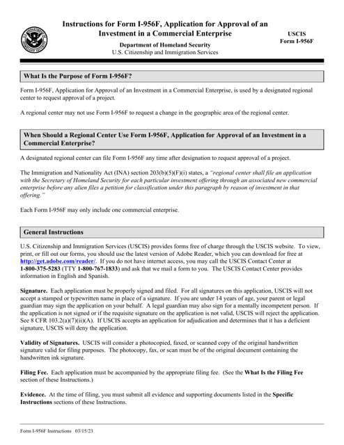 USCIS Form I-956F  Printable Pdf