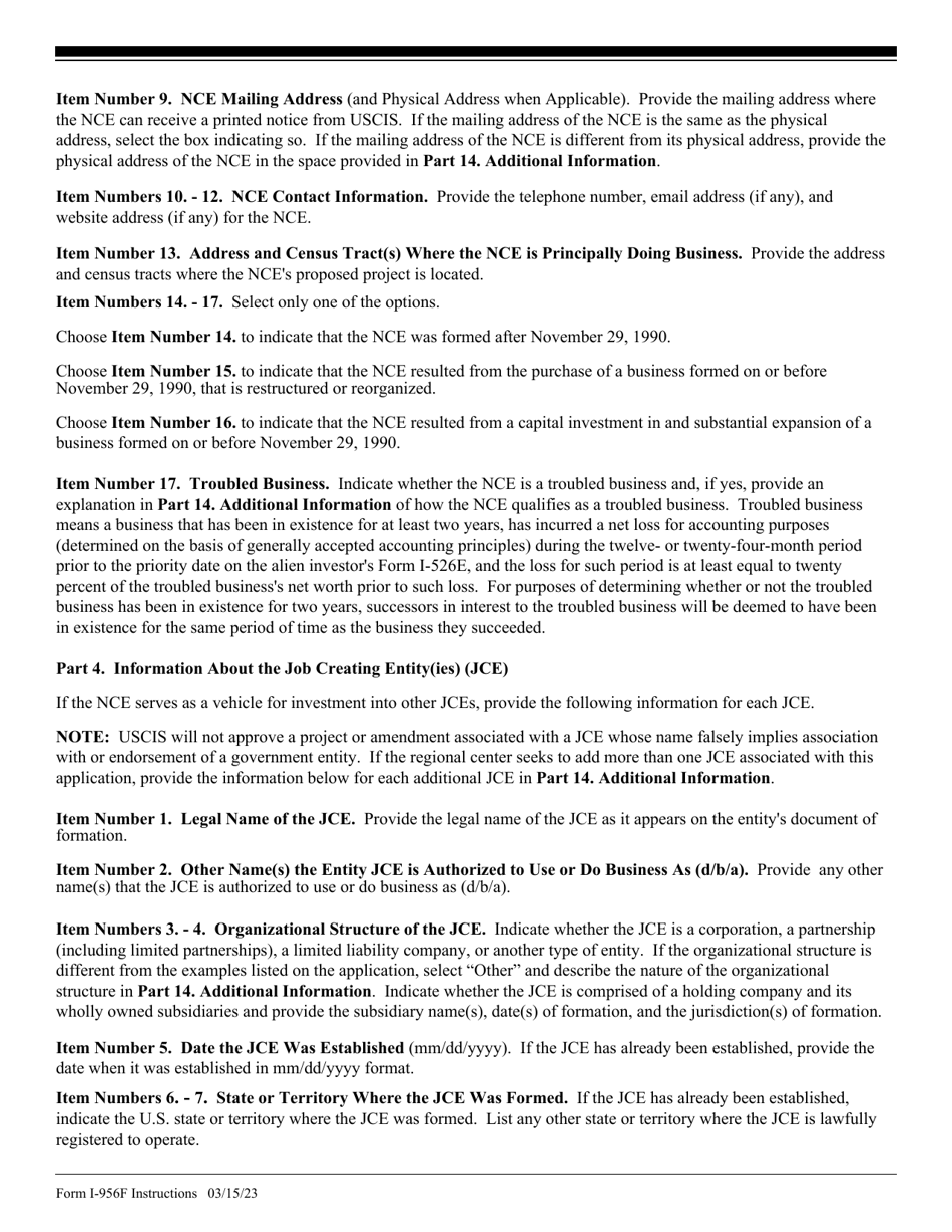 Instructions for USCIS Form I-956F Application for Approval of an Investment in a Commercial Enterprise, Page 4