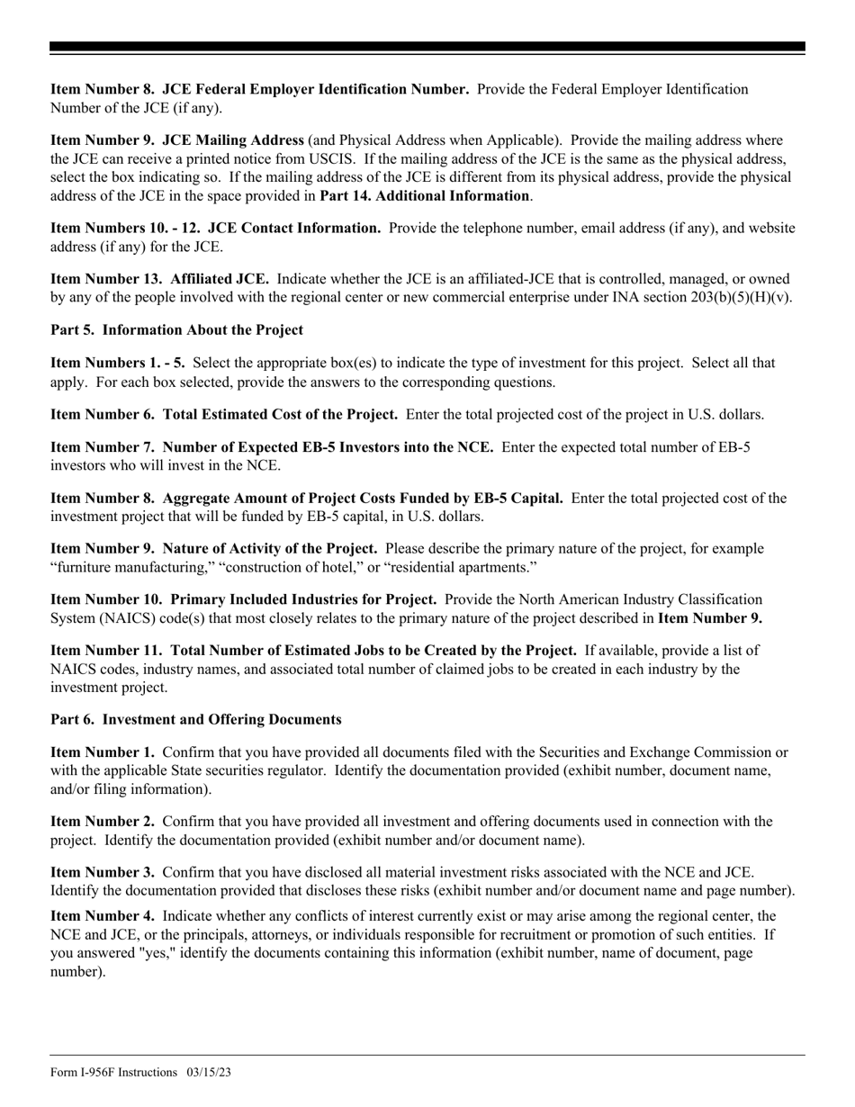 Instructions for USCIS Form I-956F Application for Approval of an Investment in a Commercial Enterprise, Page 5