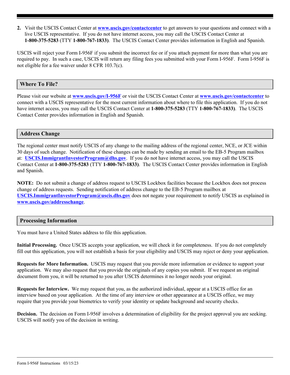 Instructions for USCIS Form I-956F Application for Approval of an Investment in a Commercial Enterprise, Page 9
