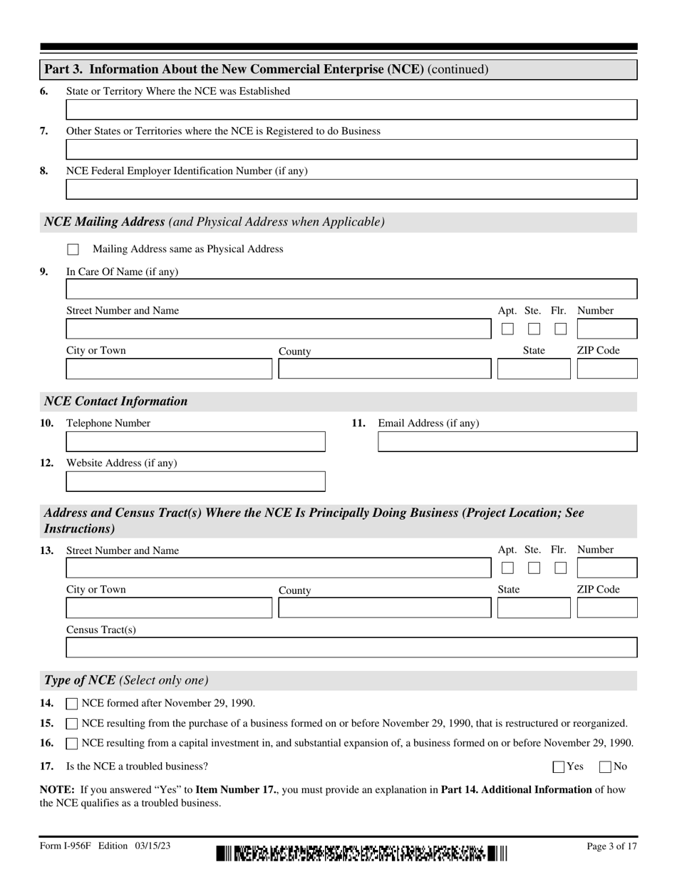 USCIS Form I-956F Application for Approval of an Investment in a Commercial Enterprise, Page 3