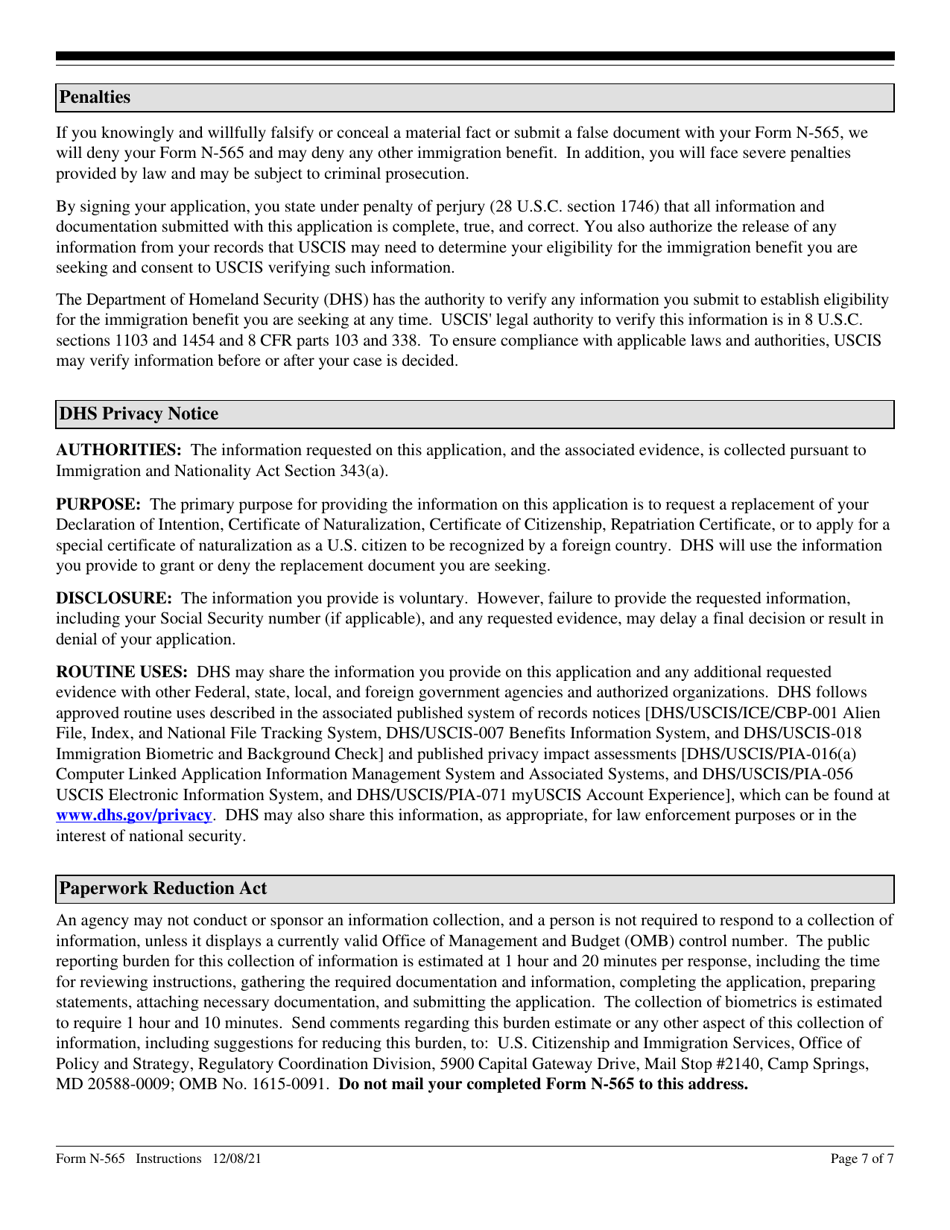 Download Instructions For Uscis Form N 565 Application For Replacement Naturalization 6974