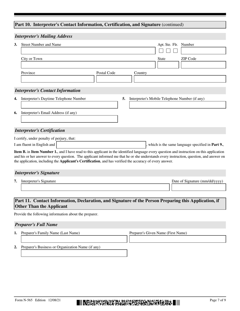 USCIS Form N565 Fill Out, Sign Online and Download Fillable PDF
