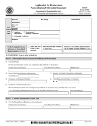 Document preview: USCIS Form N-565 Application for Replacement Naturalization/Citizenship Document