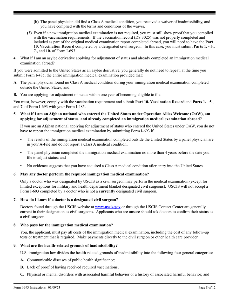 Instructions for USCIS Form I-693 Report of Immigration Medical Examination and Vaccination Record, Page 8