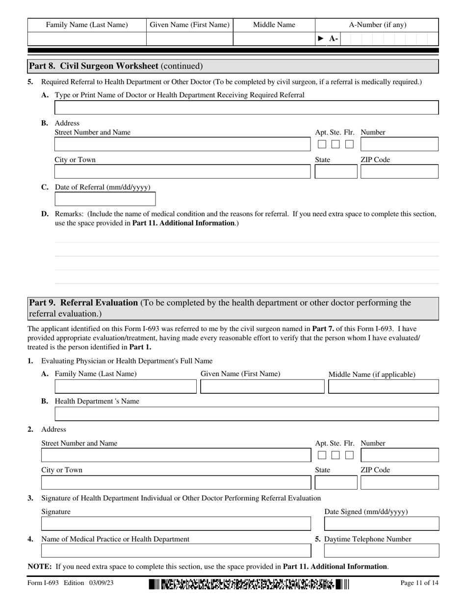 USCIS Form I693 Download Fillable PDF or Fill Online Report of