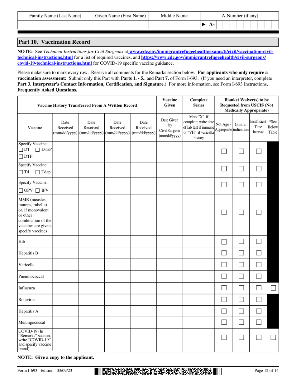 USCIS Form I 693 Download Fillable PDF Or Fill Online Report Of   Page 12 Thumb 950 