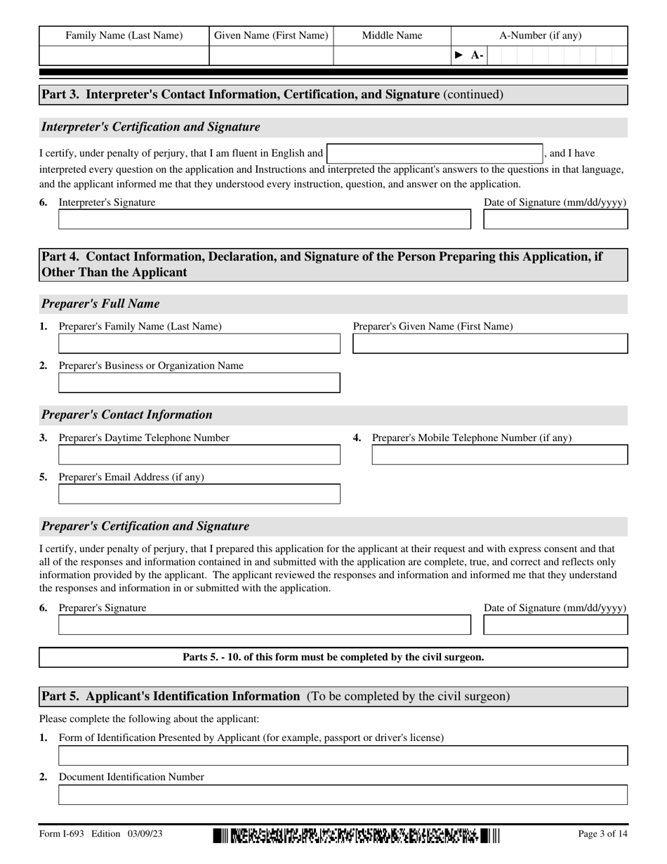 USCIS Form I693 Download Fillable PDF or Fill Online Report of