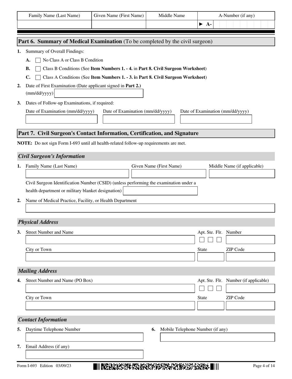 USCIS Form I693 Download Fillable PDF or Fill Online Report of