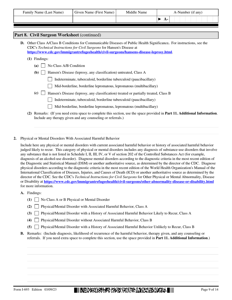 USCIS Form I693 Download Fillable PDF or Fill Online Report of