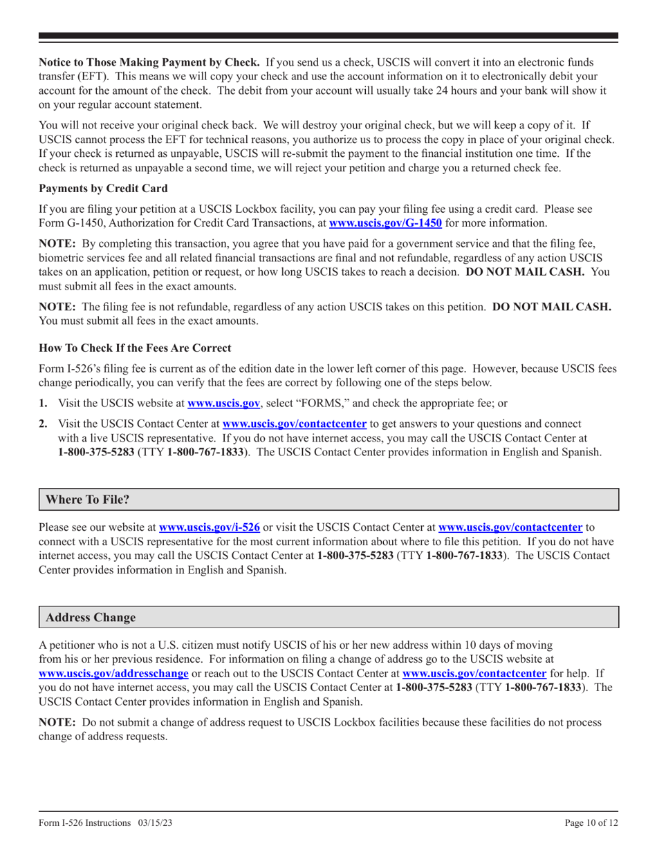 Instructions for USCIS Form I-526 Immigrant Petition by Standalone Investor, Page 10