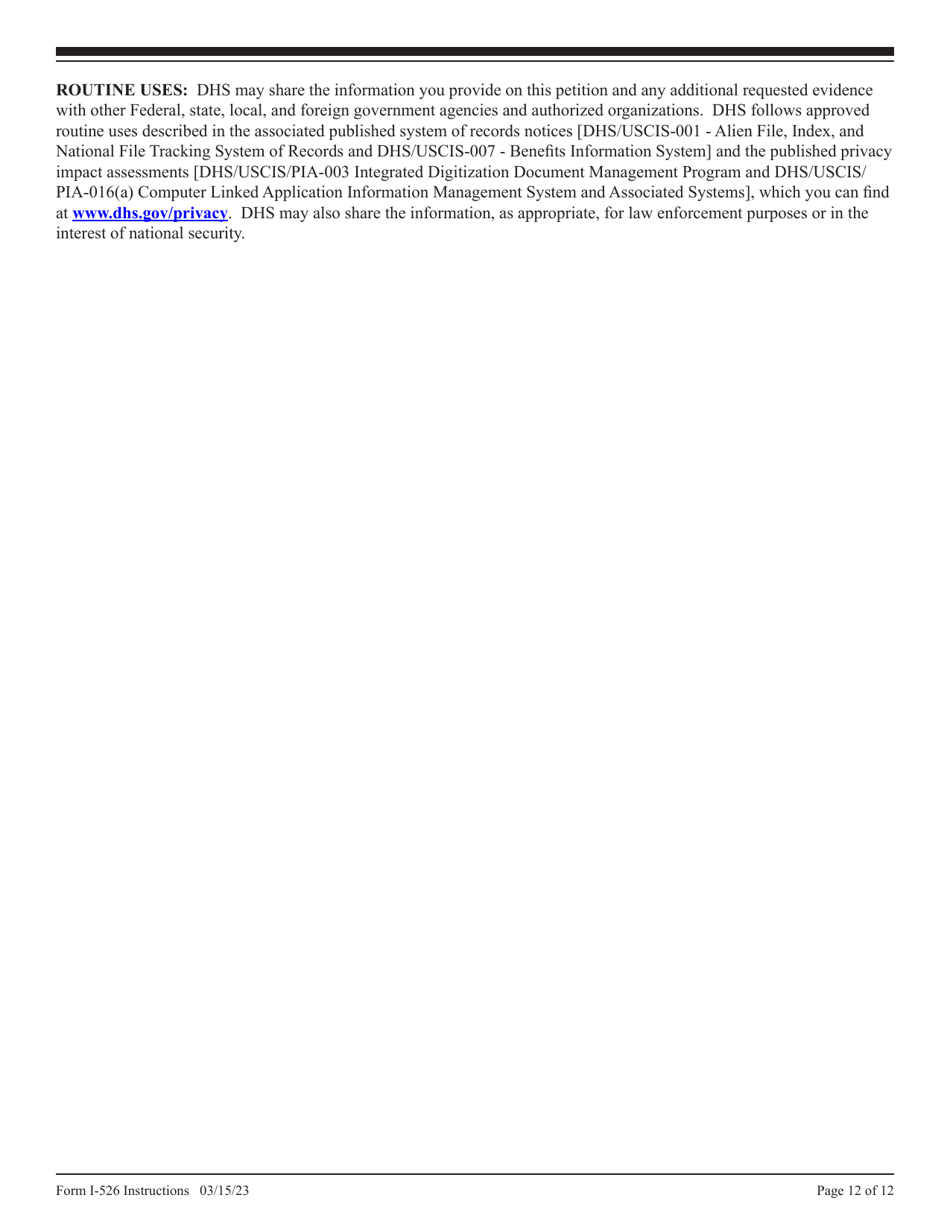 Instructions for USCIS Form I-526 Immigrant Petition by Standalone Investor, Page 12