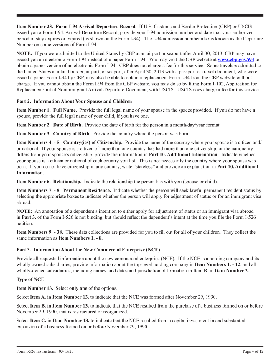 Instructions for USCIS Form I-526 Immigrant Petition by Standalone Investor, Page 4