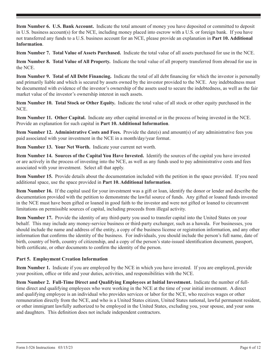 Instructions for USCIS Form I-526 Immigrant Petition by Standalone Investor, Page 6