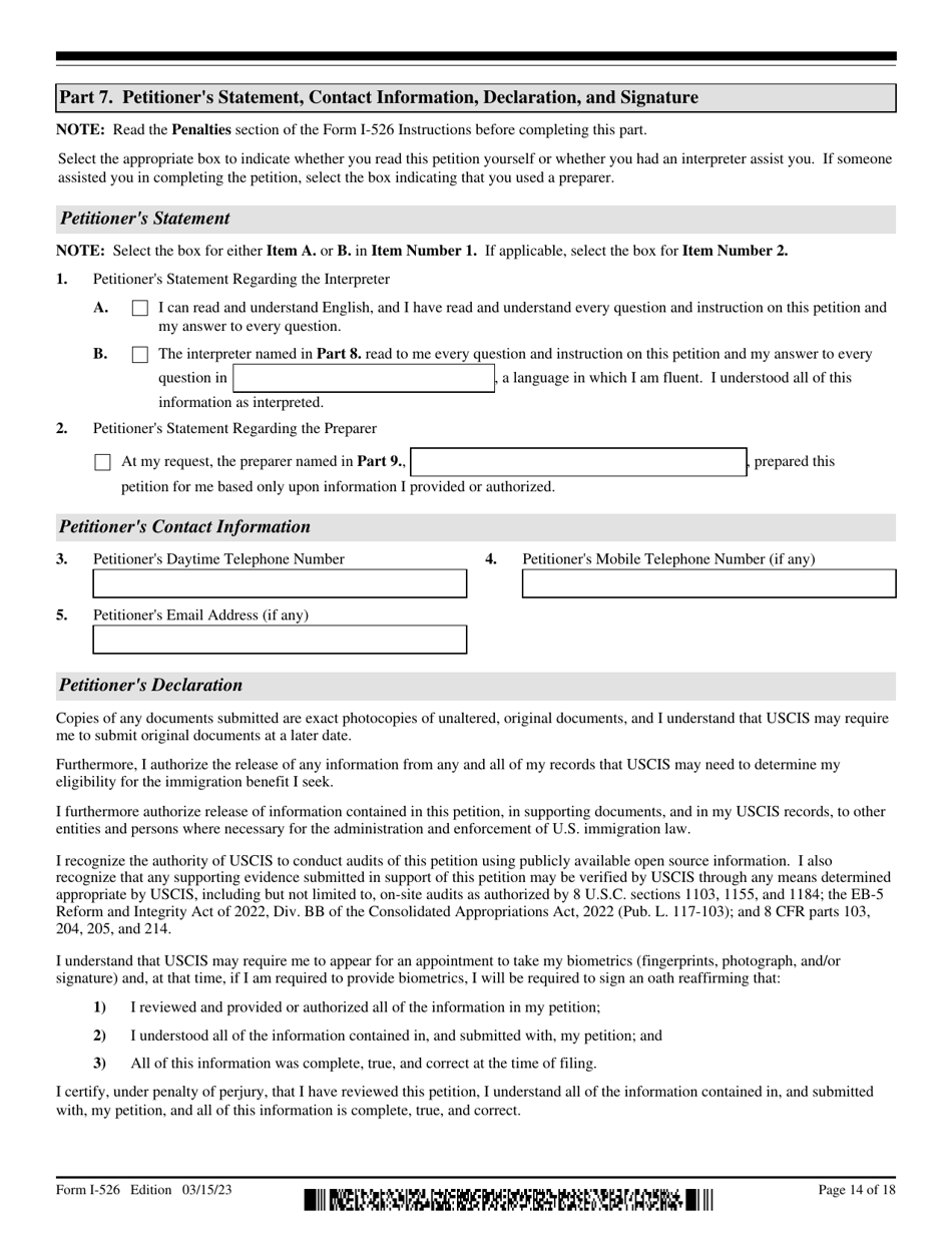 USCIS Form I-526 Immigrant Petition by Standalone Investor, Page 14