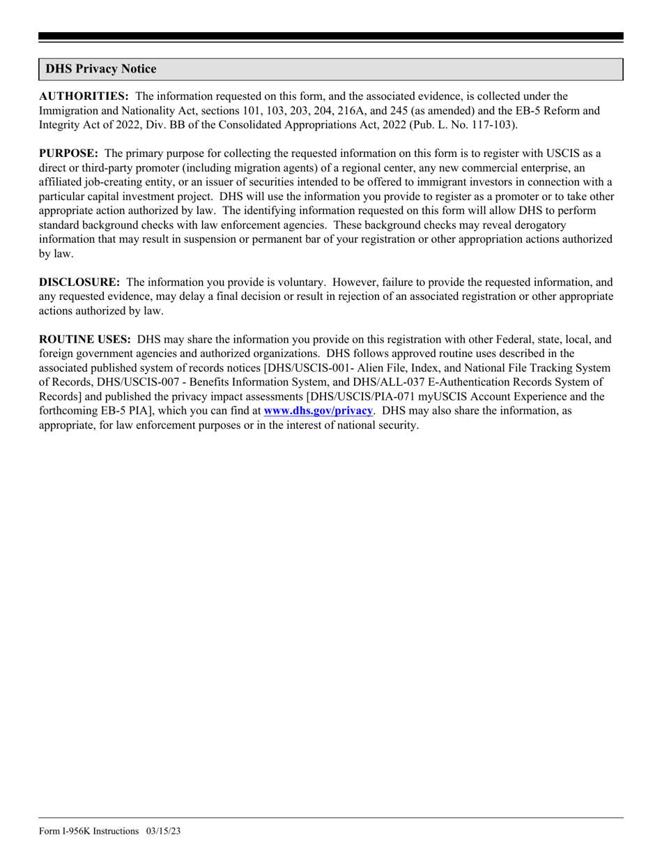 Instructions for USCIS Form I-956K Registration for Direct and Third-Party Promoters, Page 5