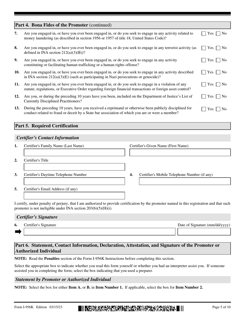 USCIS Form I-956K Registration for Direct and Third-Party Promoters, Page 5