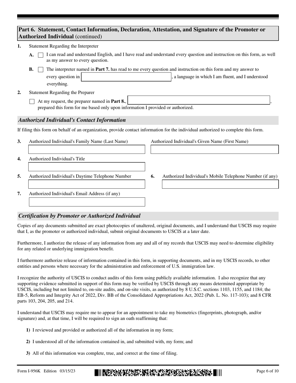USCIS Form I-956K Registration for Direct and Third-Party Promoters, Page 6