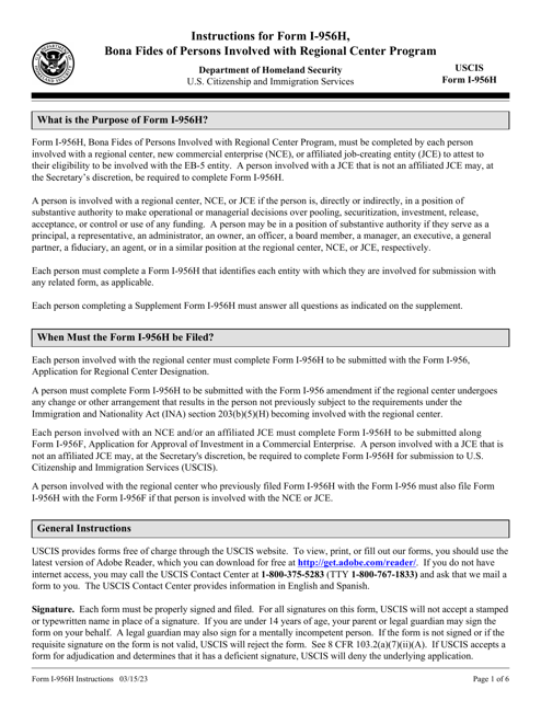 USCIS Form I-956H  Printable Pdf