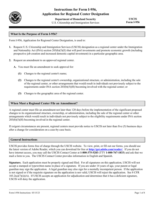 USCIS Form I-956  Printable Pdf