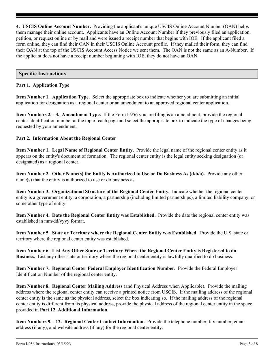 Instructions for USCIS Form I-956 Application for Regional Center Designation, Page 3