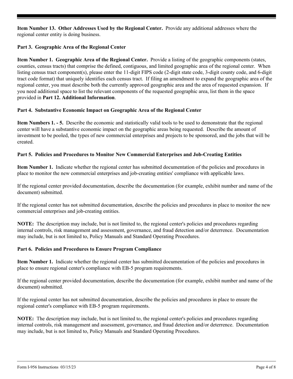 Instructions for USCIS Form I-956 Application for Regional Center Designation, Page 4