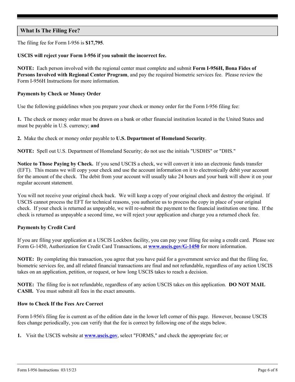 Instructions for USCIS Form I-956 Application for Regional Center Designation, Page 6