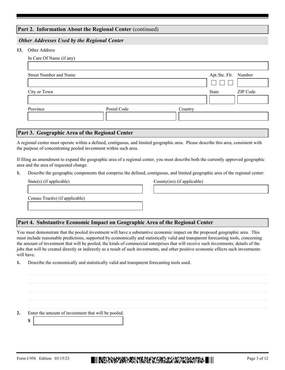 USCIS Form I-956 Application for Regional Center Designation, Page 3