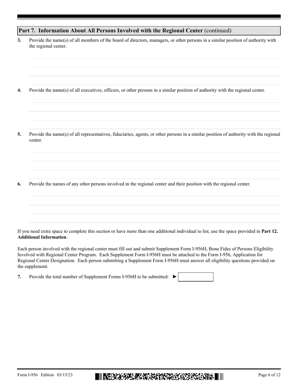USCIS Form I-956 Application for Regional Center Designation, Page 6