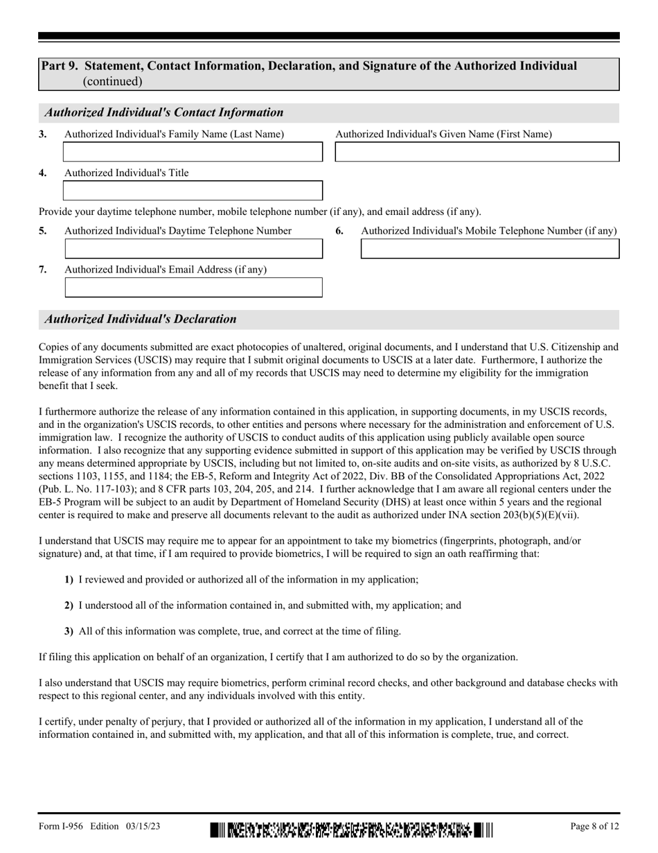 USCIS Form I-956 Application for Regional Center Designation, Page 8