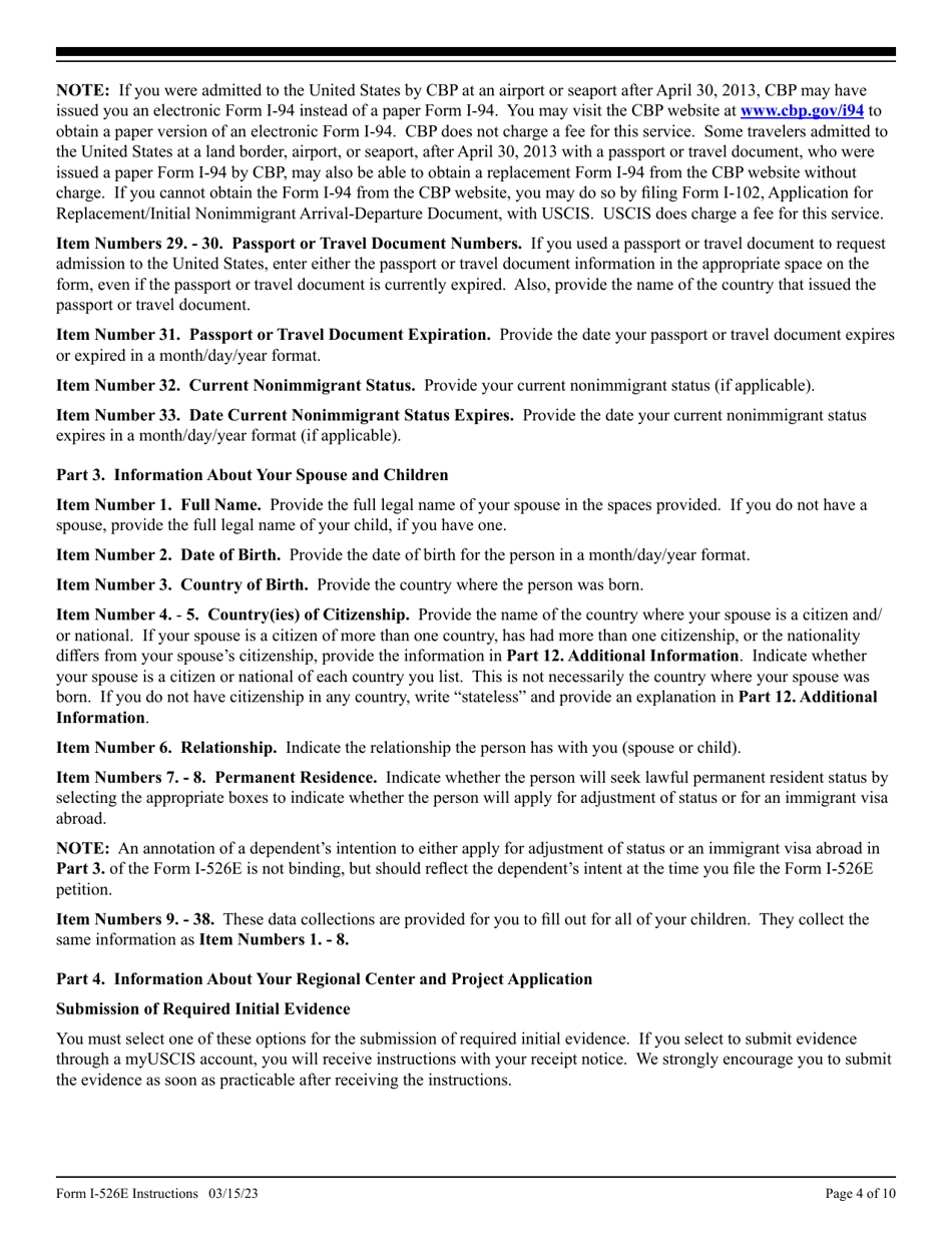 Instructions for USCIS Form I-526E Petition by Regional Center Investor, Page 4