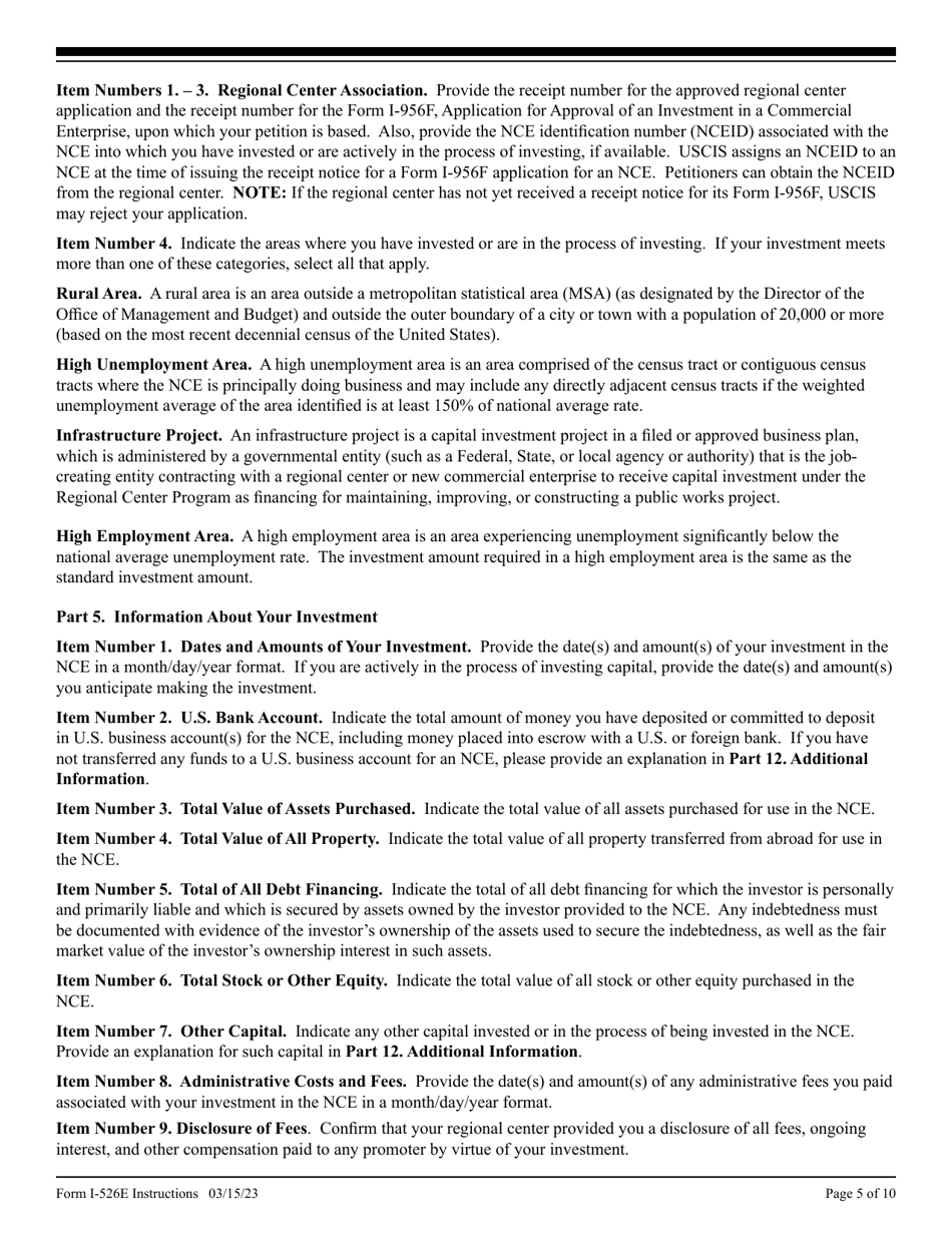 Instructions for USCIS Form I-526E Petition by Regional Center Investor, Page 5
